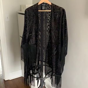 Black patterned Bebe fringed shawl